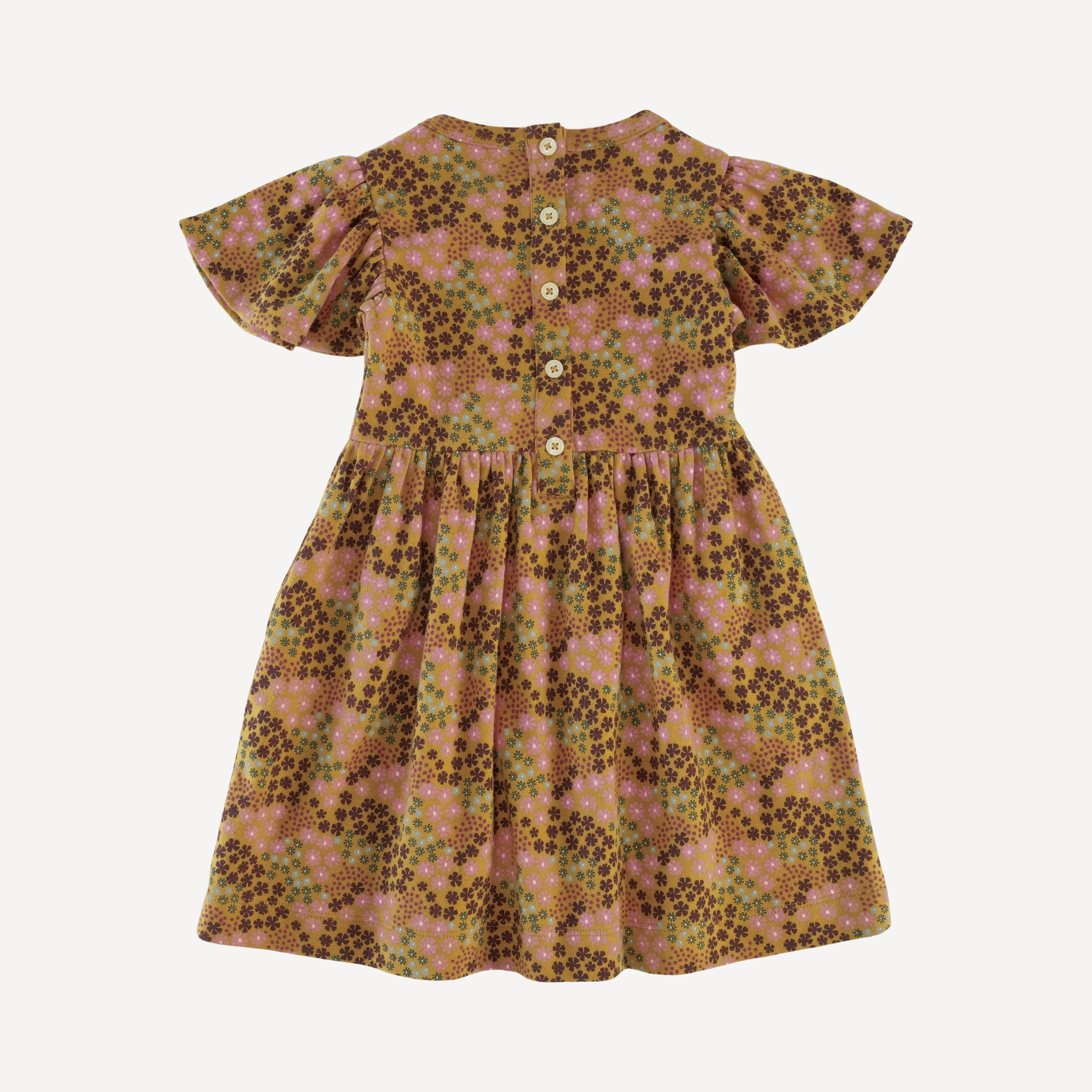 flutter sleeve dress | honey mustard daisy ditsy | organic cotton interlock