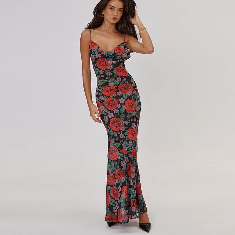 Flytonn-Christmas Outfits New Year's Eve Dress Night Out Club Dresses cute winter outfits Laela Floral Print Mesh Maxi Dress