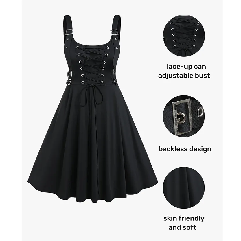 Funki Buys | Dresses | Women's Gothic Buckle Strap Party Dress