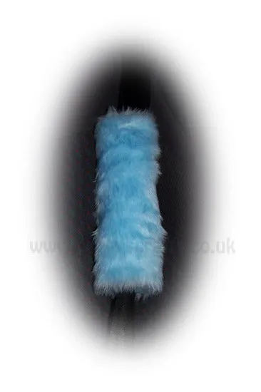 Fuzzy Baby blue fluffy car seatbelt pads faux fur 1 pair