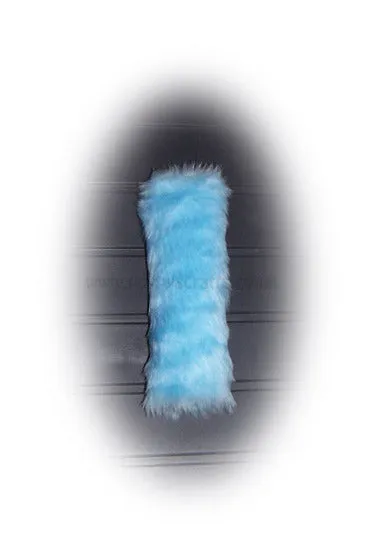 Fuzzy Baby blue fluffy car seatbelt pads faux fur 1 pair