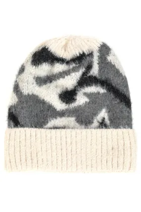 Fuzzy Camo Knit Beanie