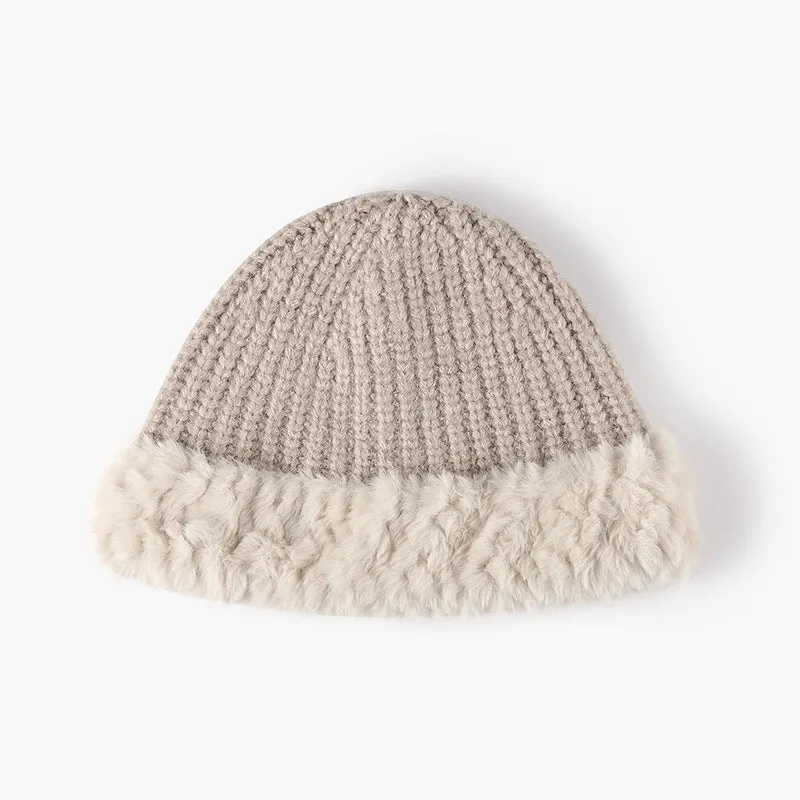 Fuzzy Hem Knit Hat