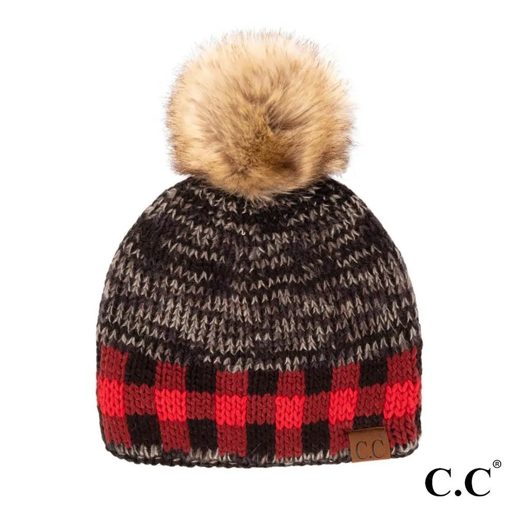 Fuzzy Lined Knit Faux Fur Pom Beanie.