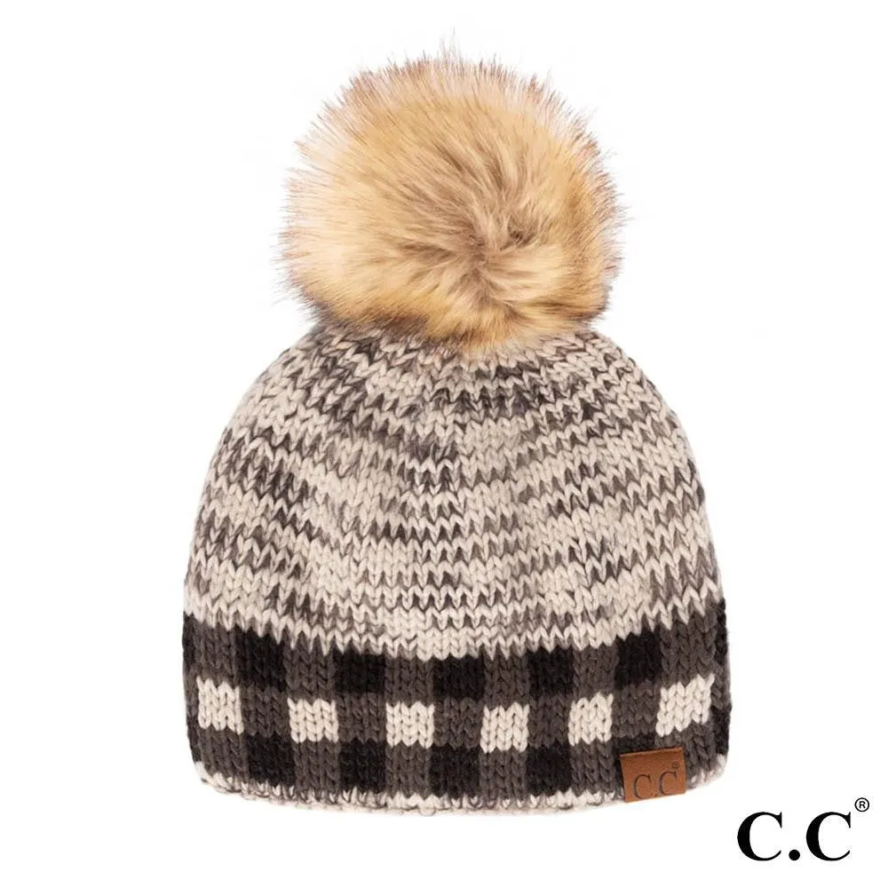 Fuzzy Lined Knit Faux Fur Pom Beanie.