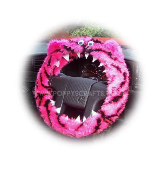 Fuzzy Monster car steering wheel cover Printed faux fur choice of print