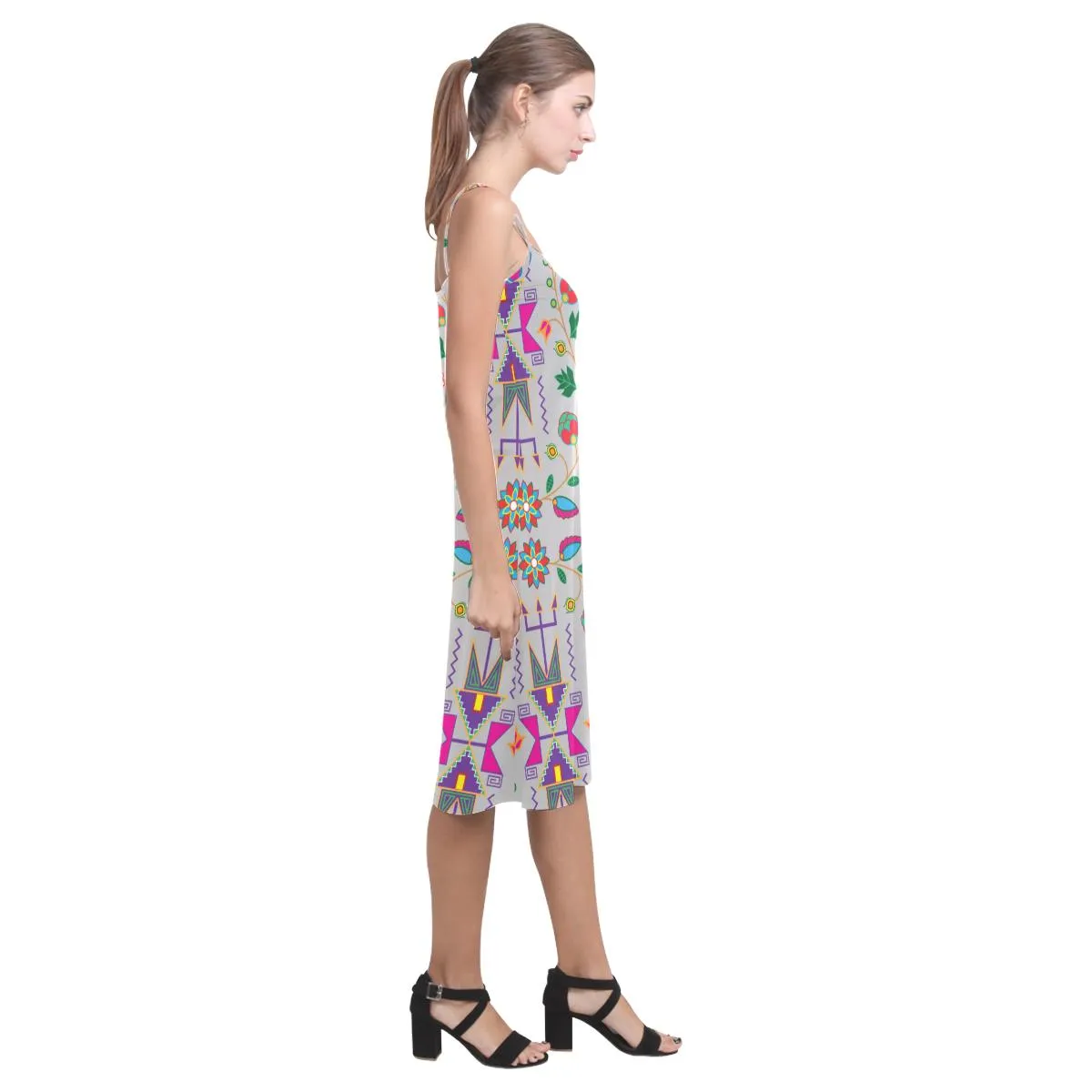 Geometric Floral Fall - Gray Alcestis Slip Dress