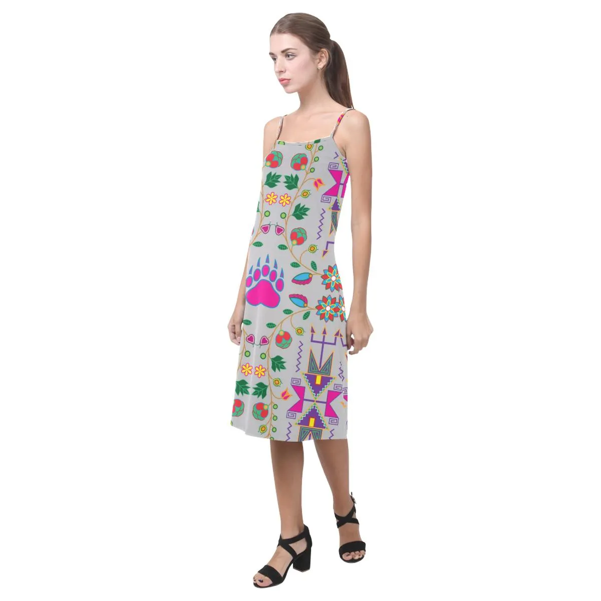 Geometric Floral Fall - Gray Alcestis Slip Dress