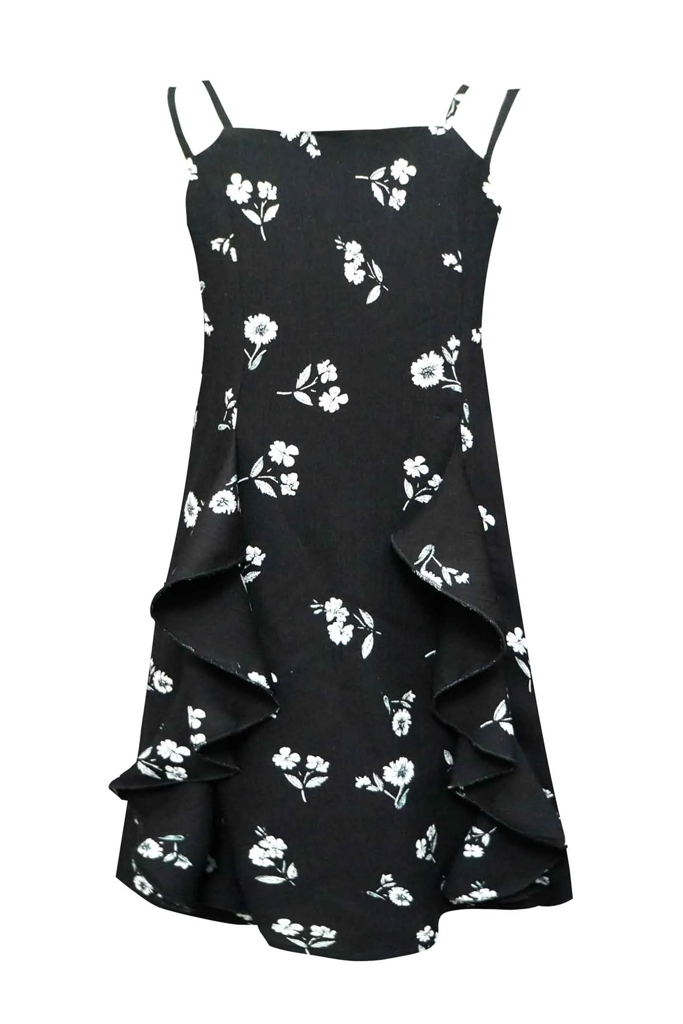 Girls Floral Print Ruffled Slip Dress