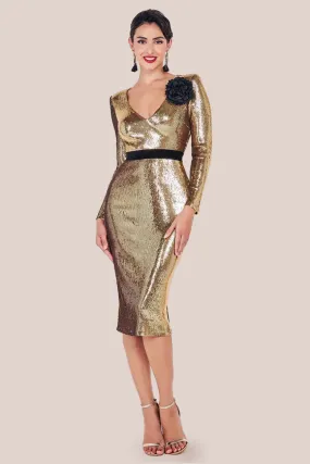 Goddiva Liquid Sequin Midi With Corsage