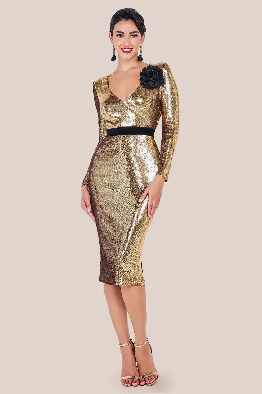 Goddiva Liquid Sequin Midi With Corsage