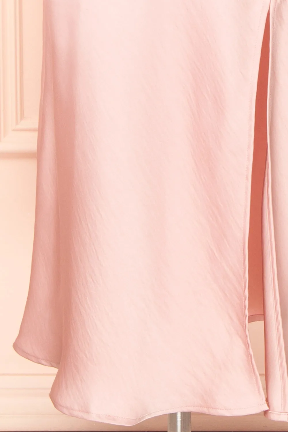 Gracie | Satin Pink Cowl Neck Midi Dress