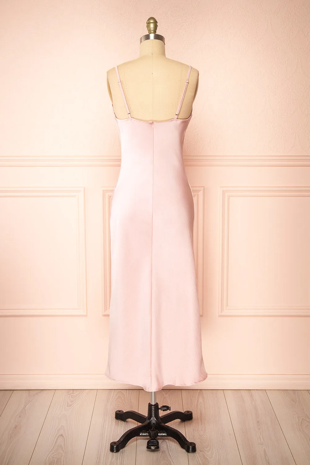 Gracie | Satin Pink Cowl Neck Midi Dress