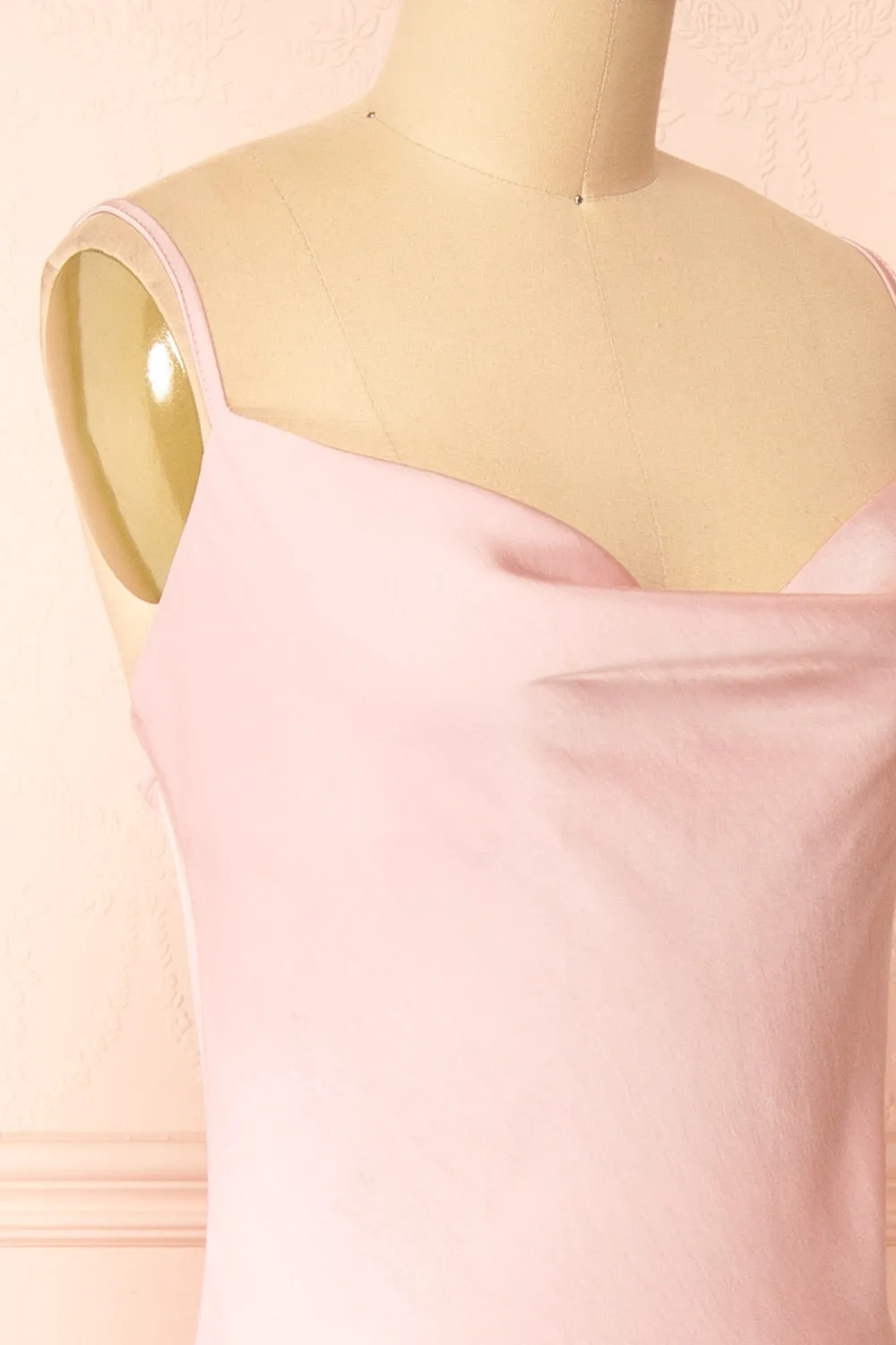 Gracie | Satin Pink Cowl Neck Midi Dress