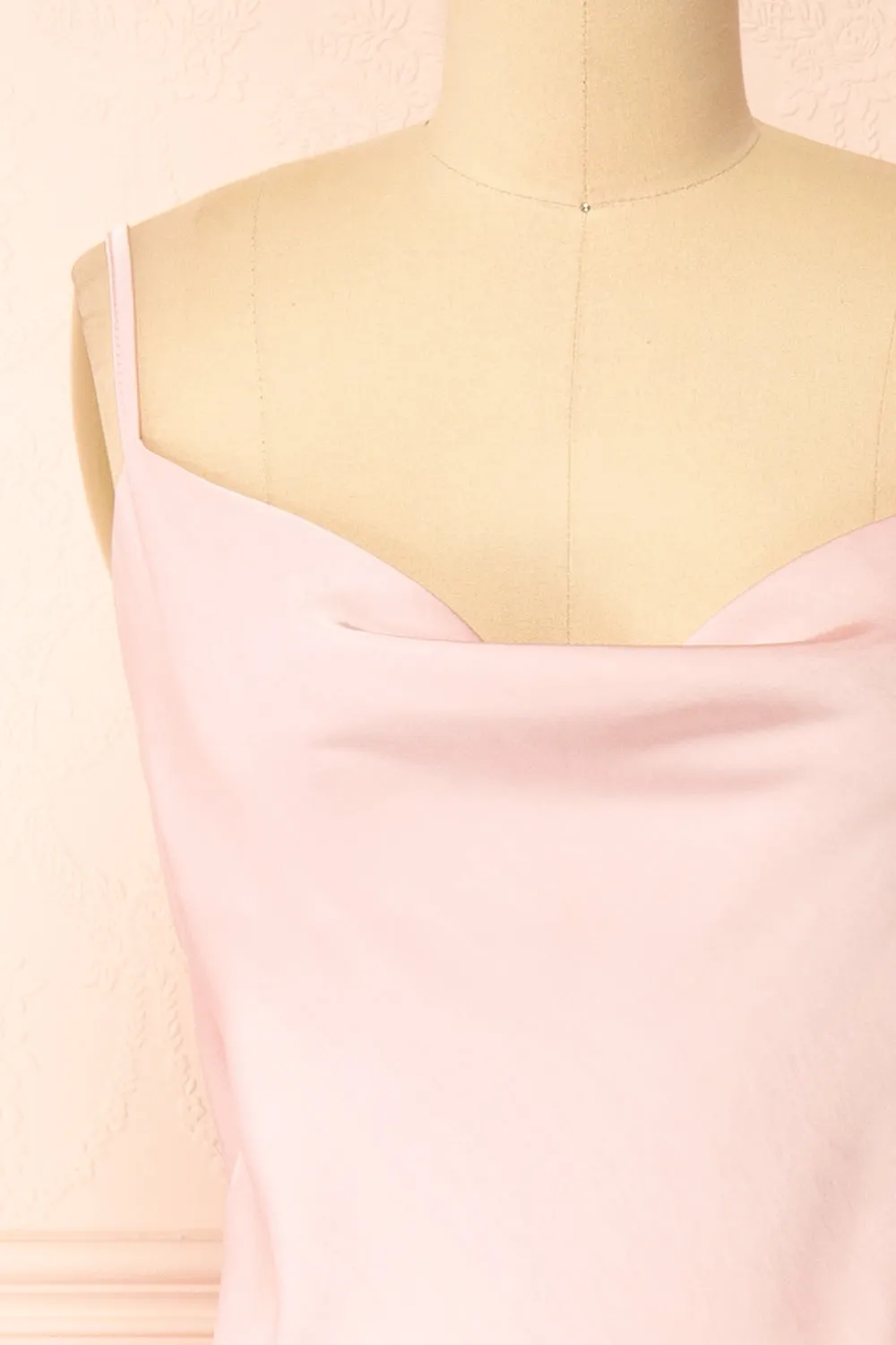 Gracie | Satin Pink Cowl Neck Midi Dress