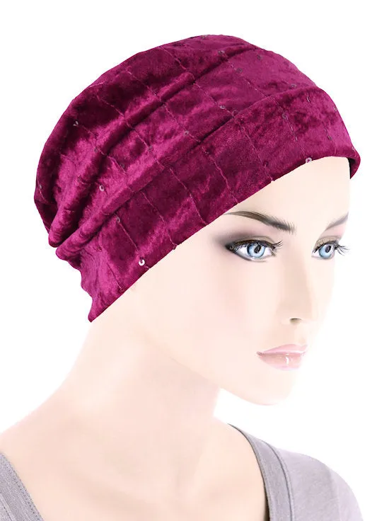 H150-RASPBERRY#Winter Cloche Bow Hat Raspberry Sequin