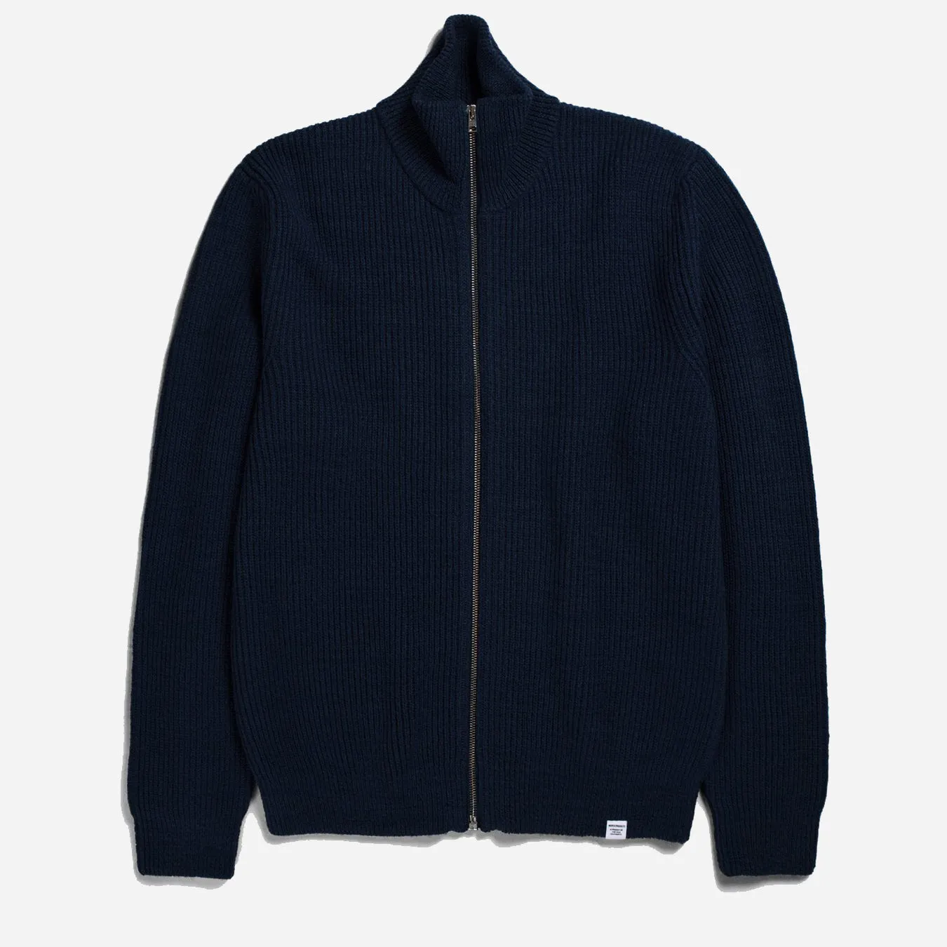 Hagen Wool Cotton Rib Full Zip Jacket - Dark Navy