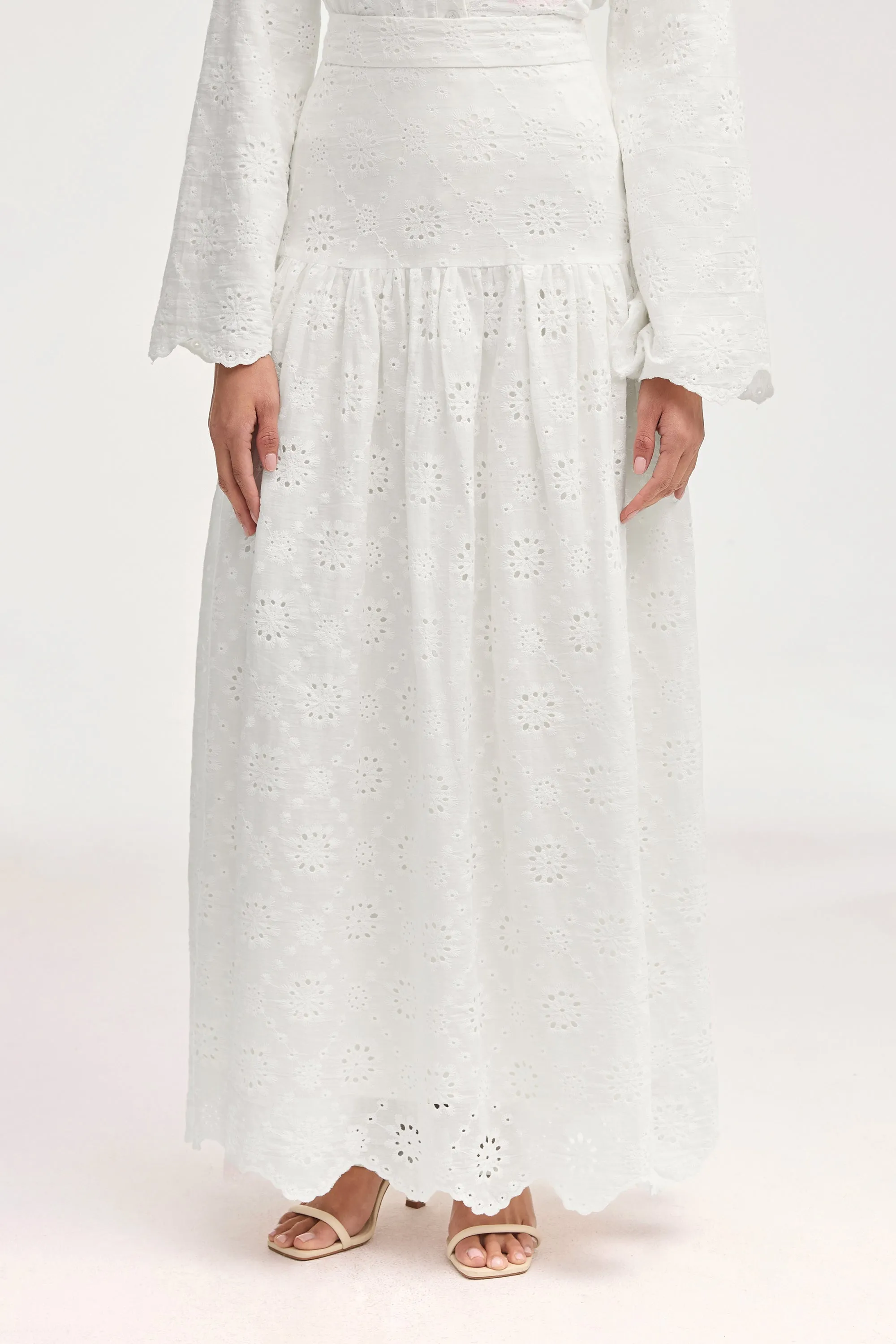 Halima White Eyelet Maxi Skirt