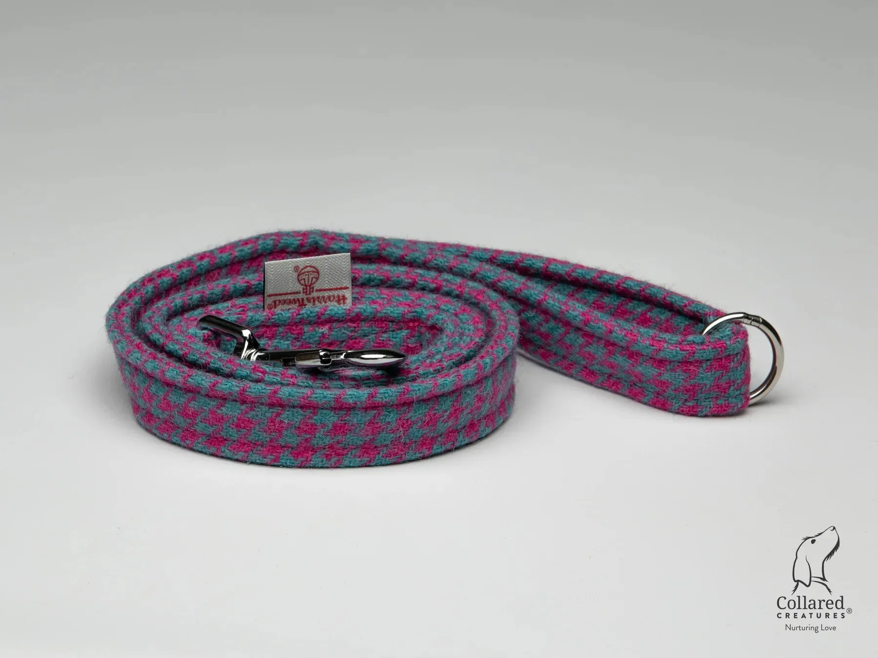 Harris Tweed Turquoise & Pink Houndstooth Buckle Dog Collar