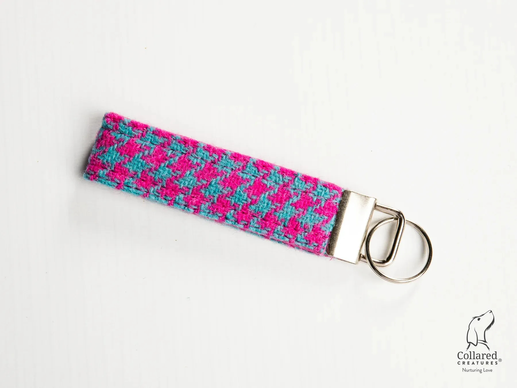 Harris Tweed Turquoise & Pink Houndstooth Buckle Dog Collar