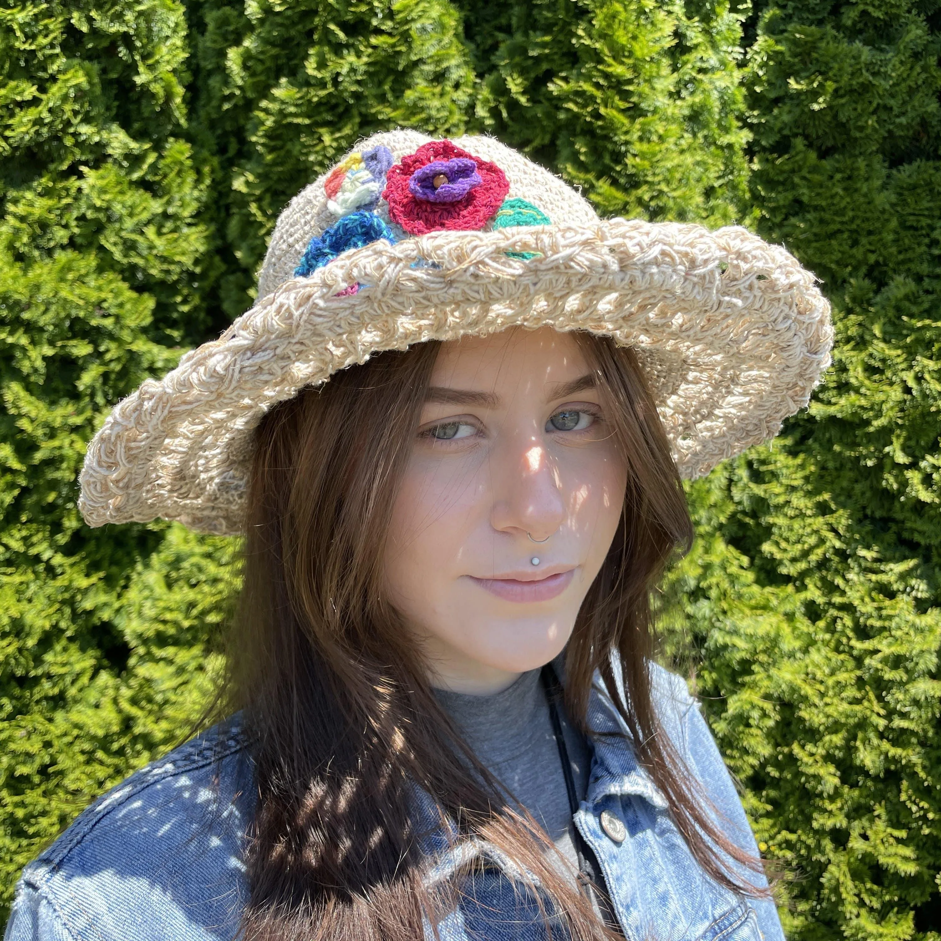 Hemp Knit Flower Sun Hat