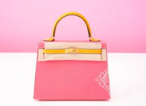 Hermes Rose Azalee   Jaune d'Or HSS Sellier Epsom Kelly 25 Handbag