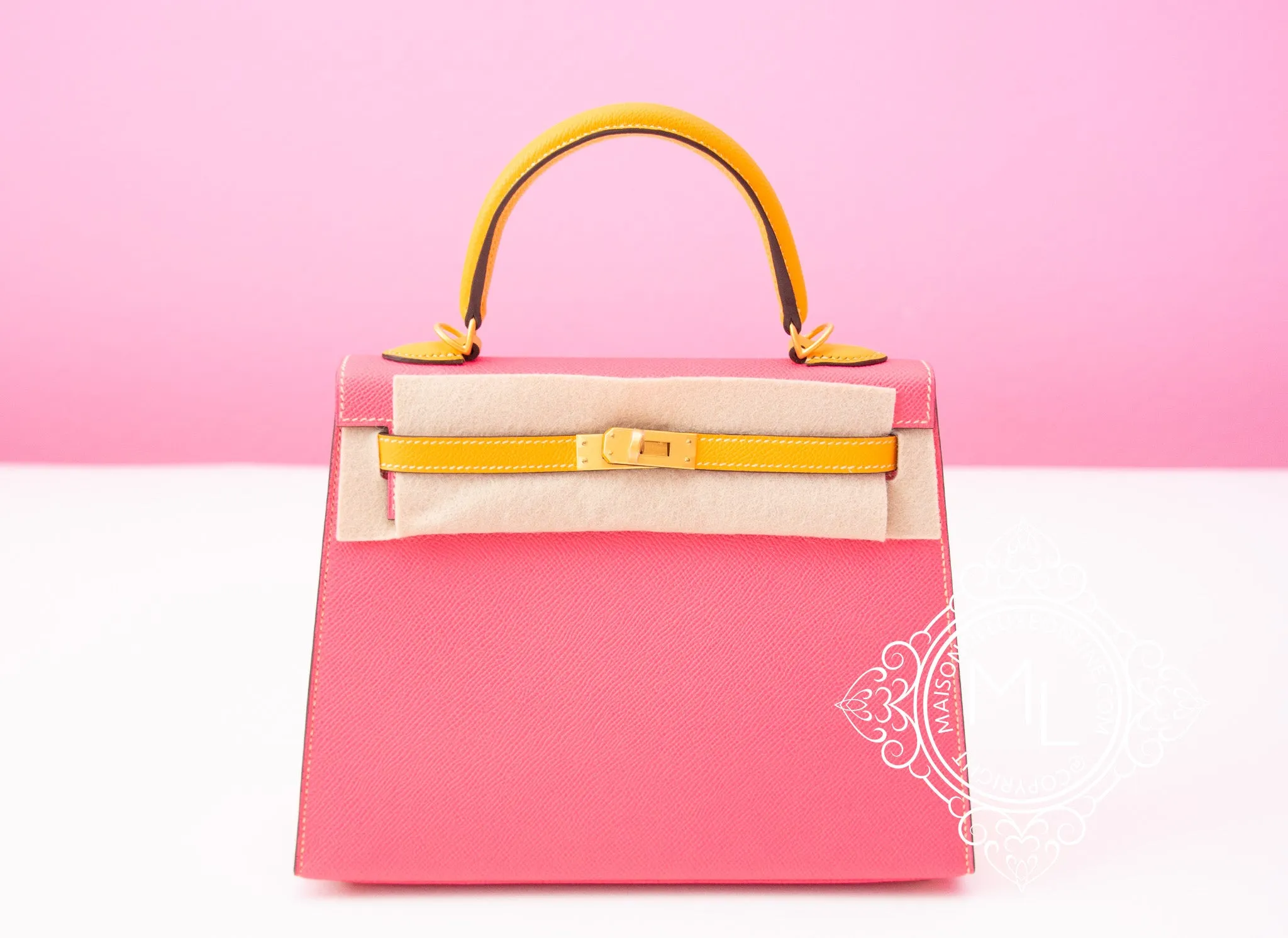 Hermes Rose Azalee   Jaune d'Or HSS Sellier Epsom Kelly 25 Handbag