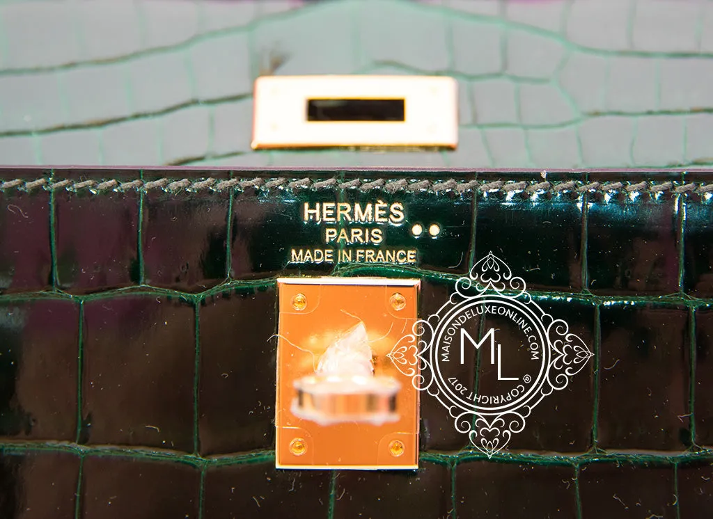 Hermes Vert Fonce Niloticus Crocodile Sellier Kelly 25 Handbag