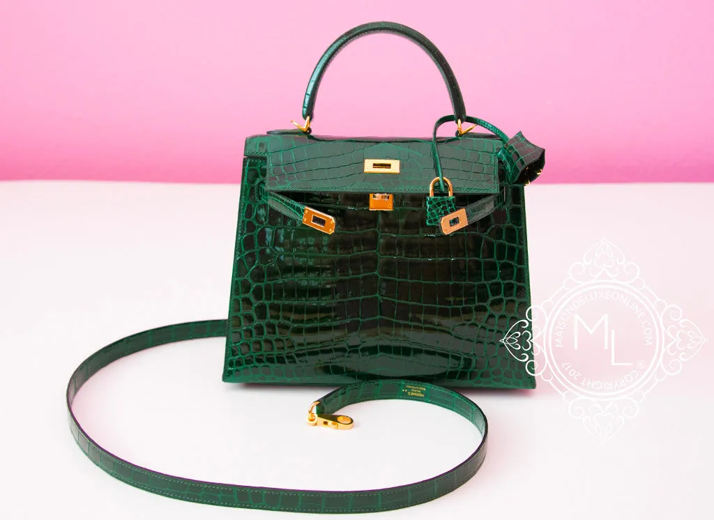 Hermes Vert Fonce Niloticus Crocodile Sellier Kelly 25 Handbag