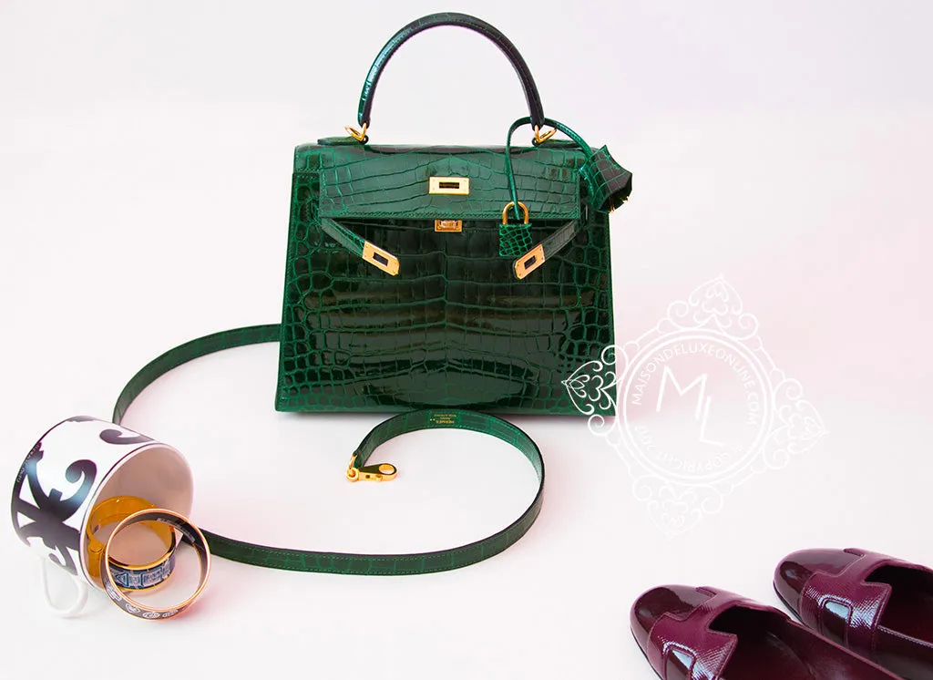 Hermes Vert Fonce Niloticus Crocodile Sellier Kelly 25 Handbag