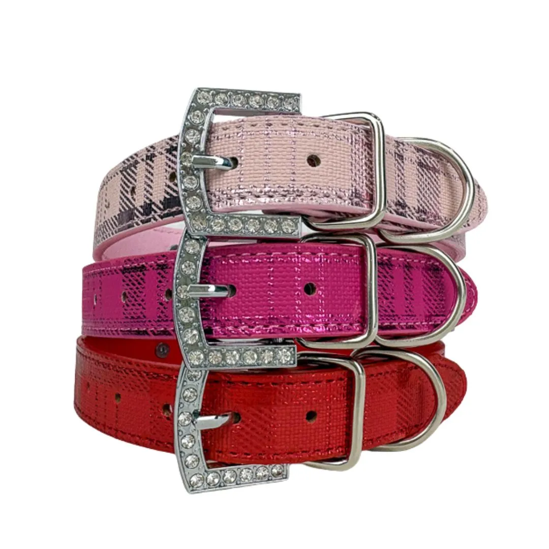 Holiday Metallic Plaid Personalized Pet Collars