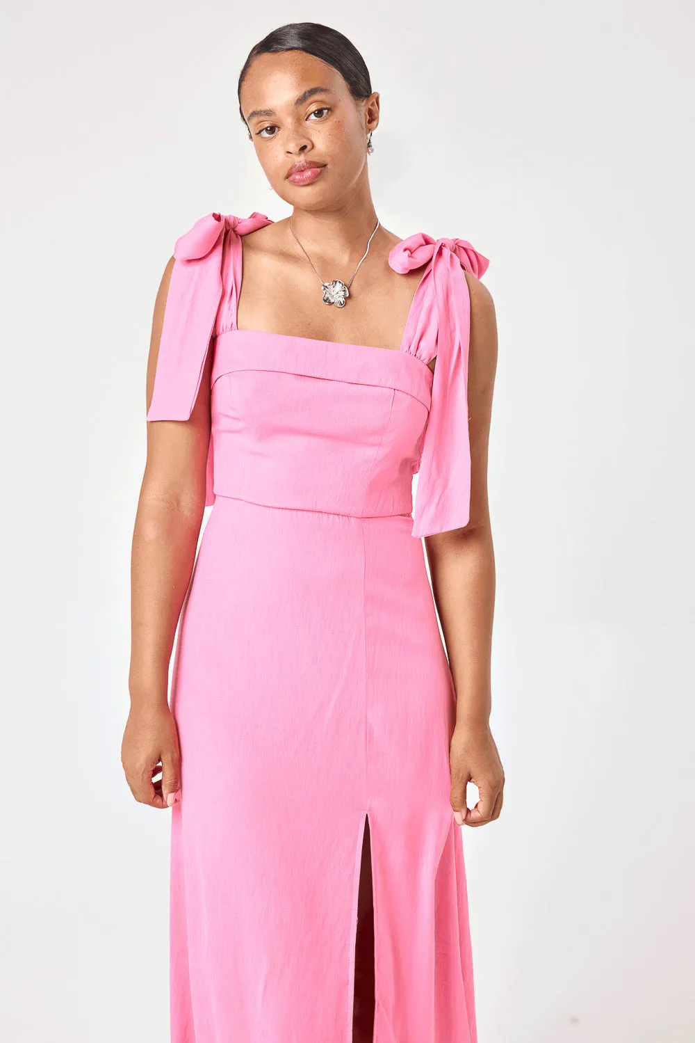 Hot Pink Tie Shoulder Midi Dress