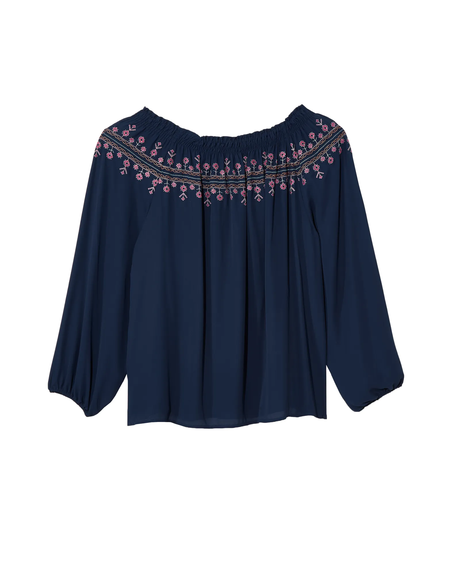 Jenna Embroidered Long Sleeve Blouse | Navy