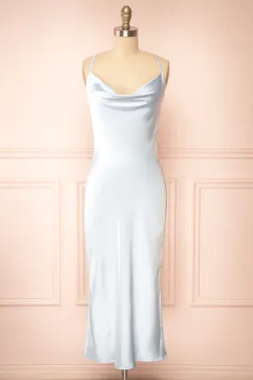 Jessie Blue | Cowl Neck Satin Slip Dress w/ Open Back