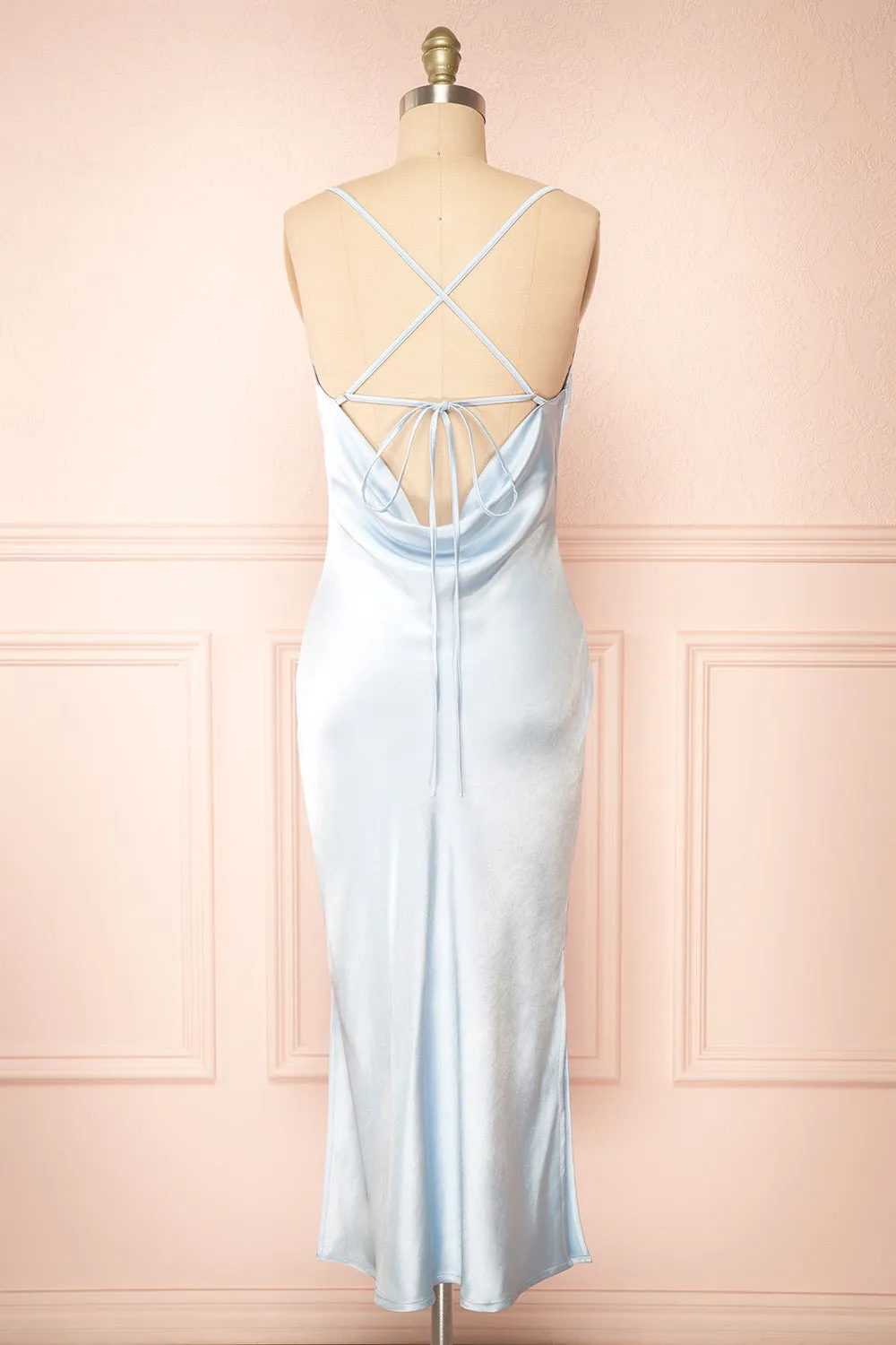 Jessie Blue | Cowl Neck Satin Slip Dress w/ Open Back