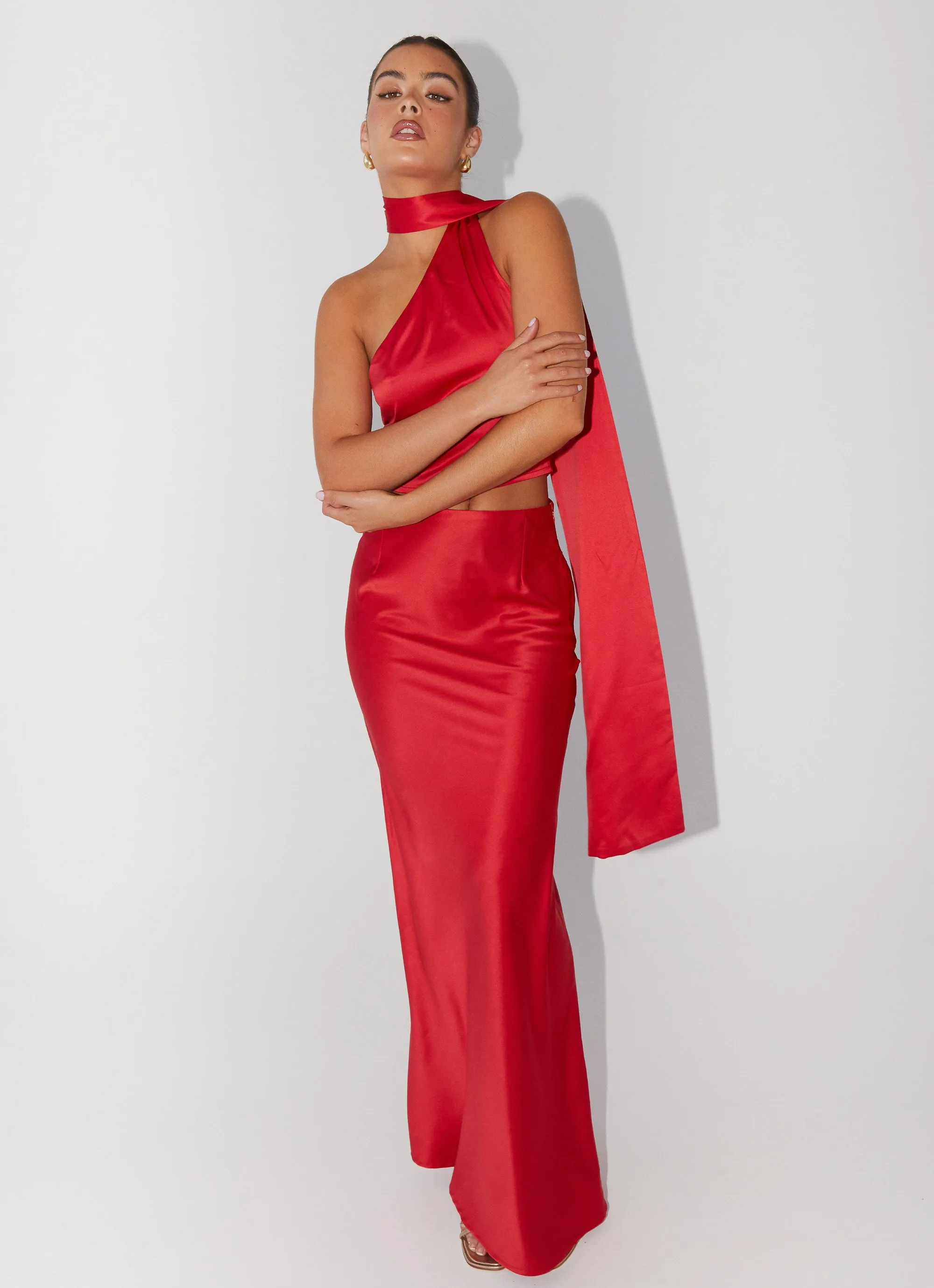 Josefina Satin Maxi Skirt - Rouge Red