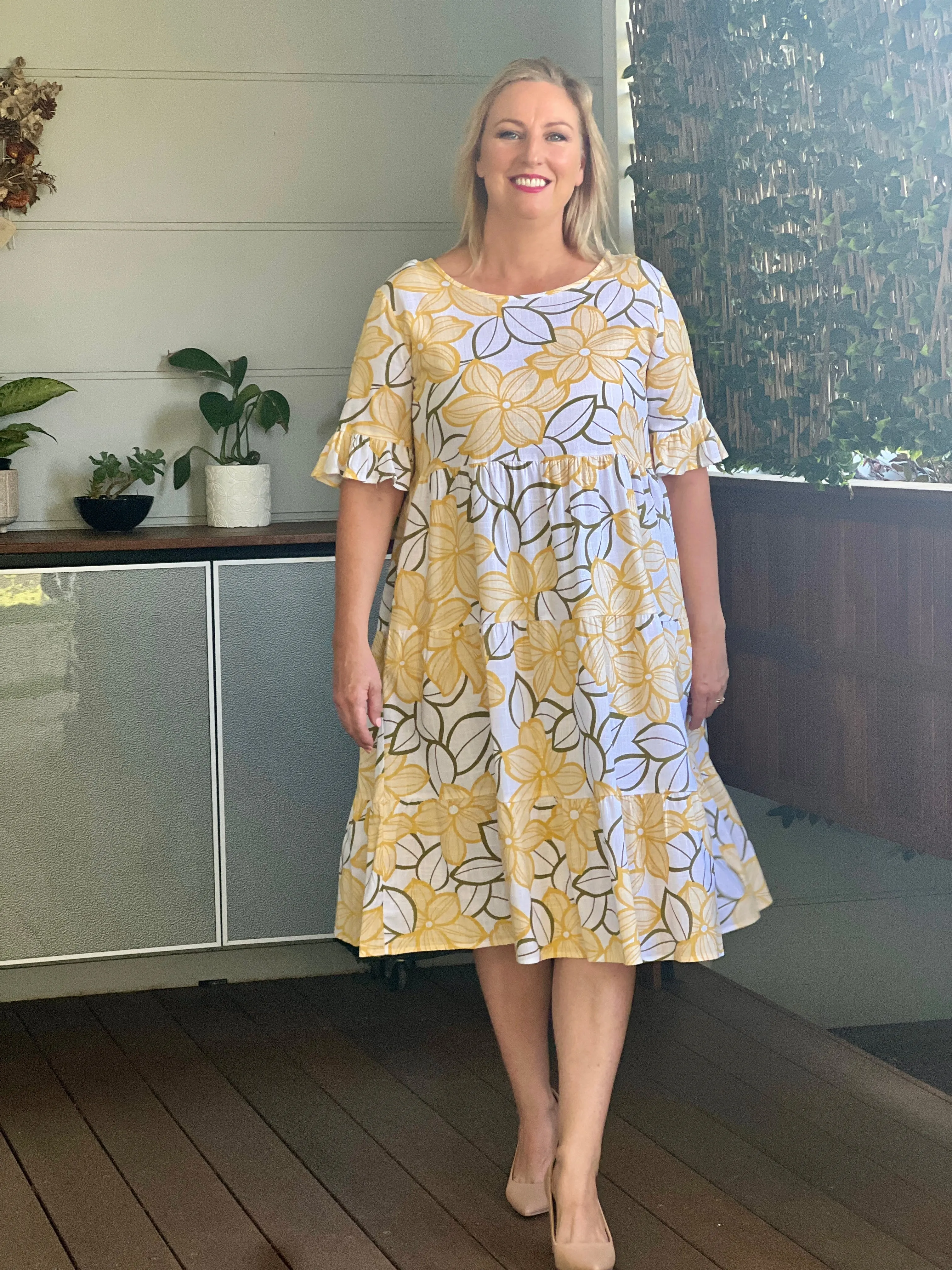 Kane Yellow Floral Linen Dress