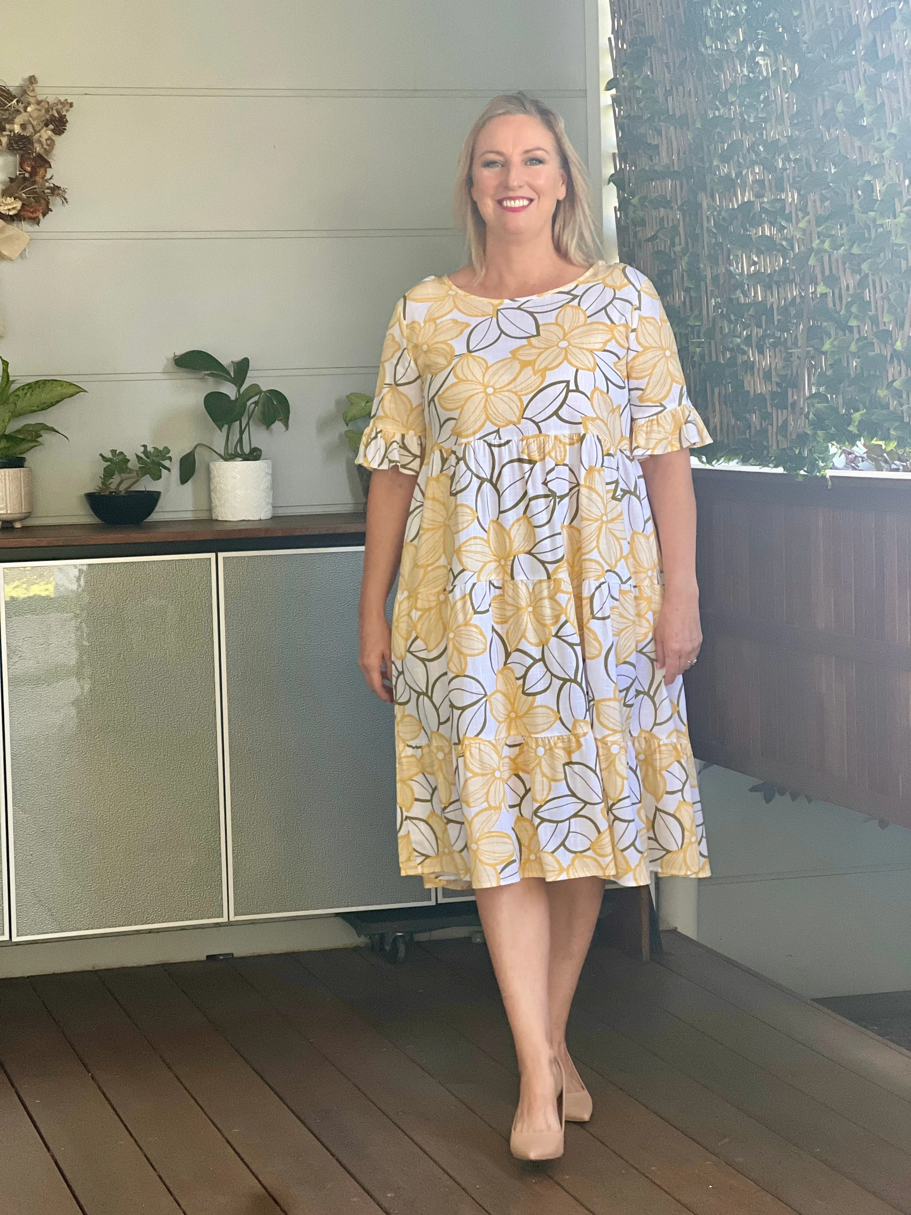 Kane Yellow Floral Linen Dress