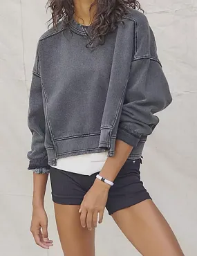 Ladies Solid Color Cropped Pullover SKT523