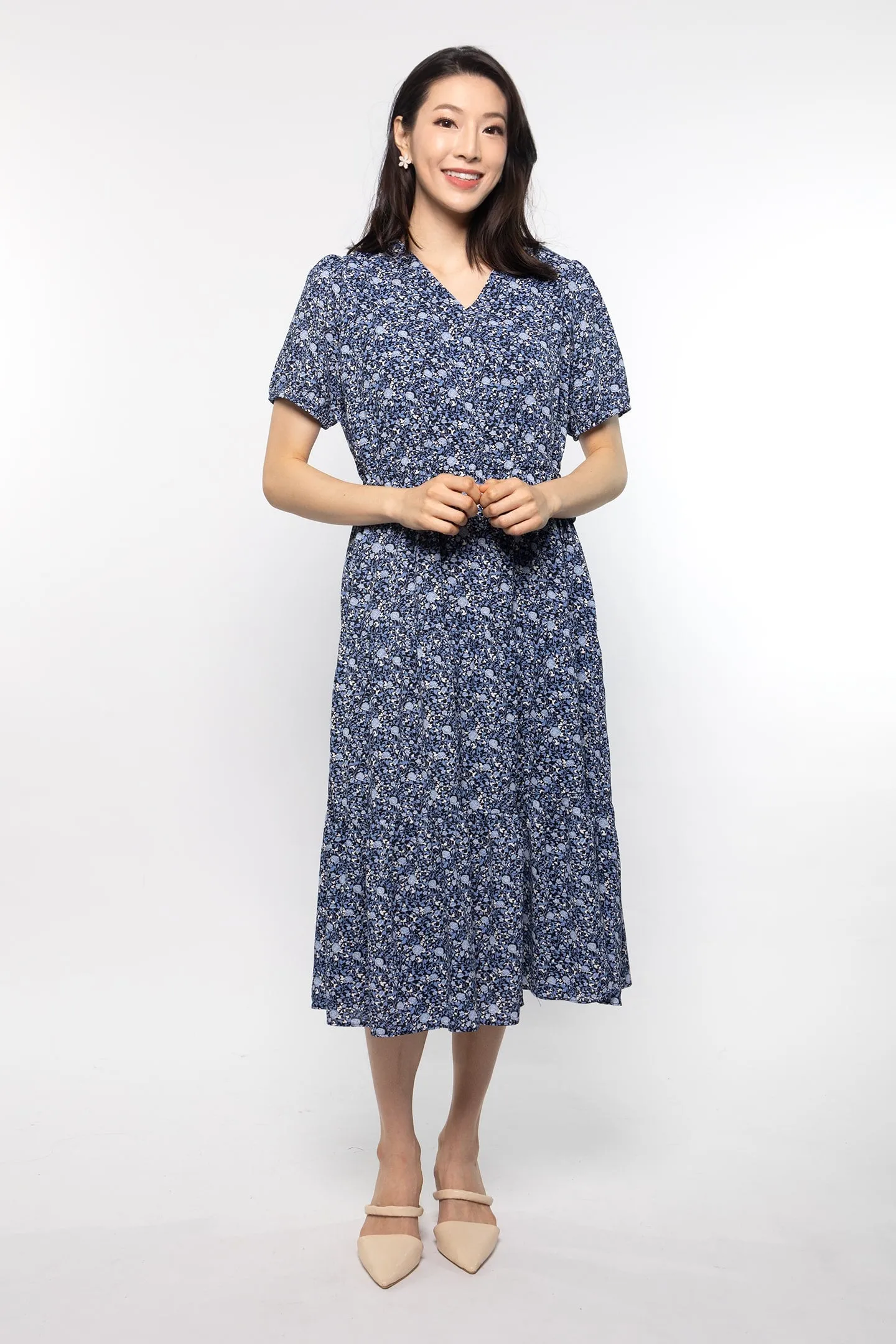 Lala Dress in Blue Tiny Buds