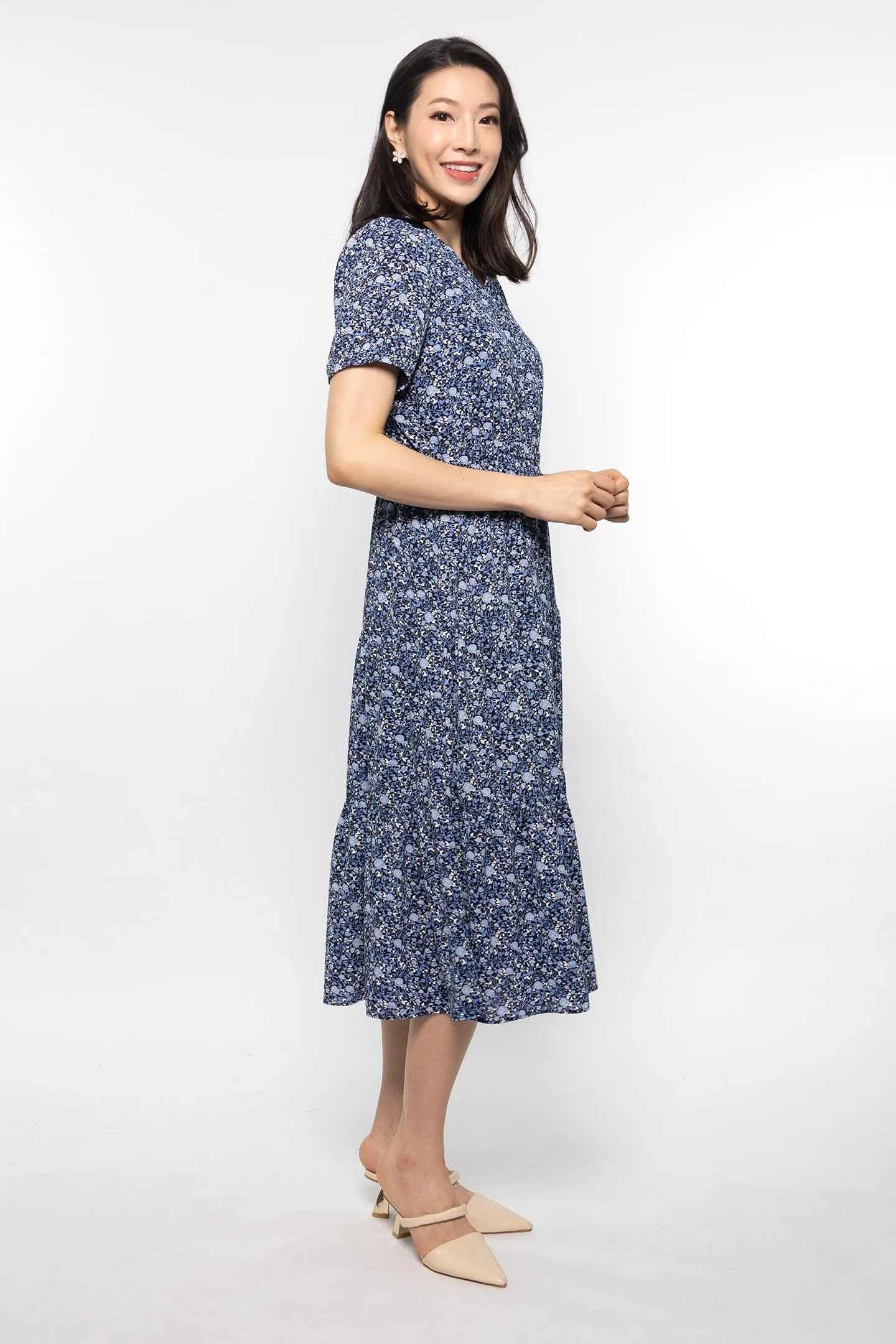 Lala Dress in Blue Tiny Buds