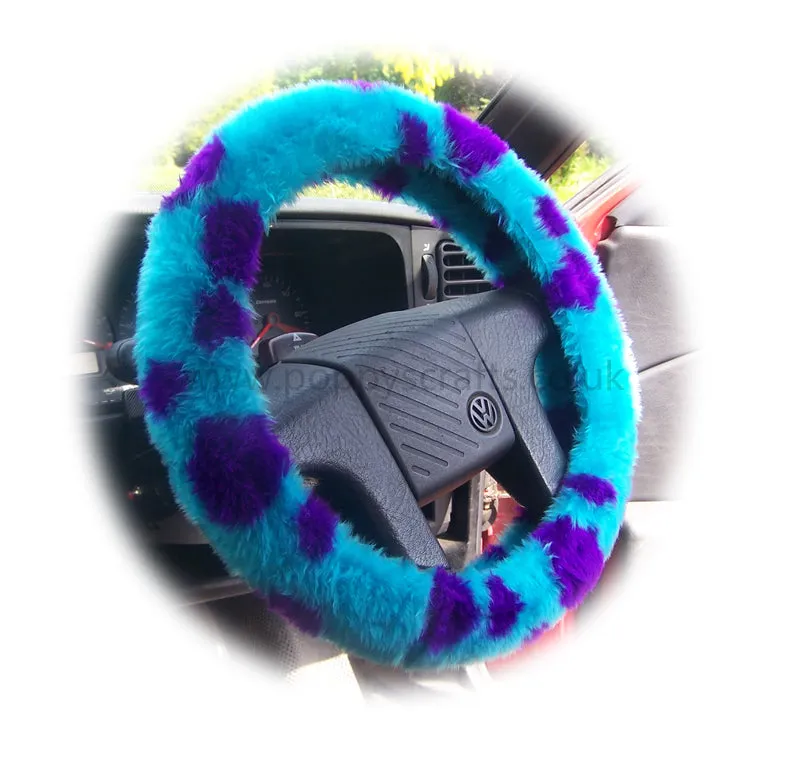 Large 7 Piece Spotty Monster fluffy car accessories set faux fur