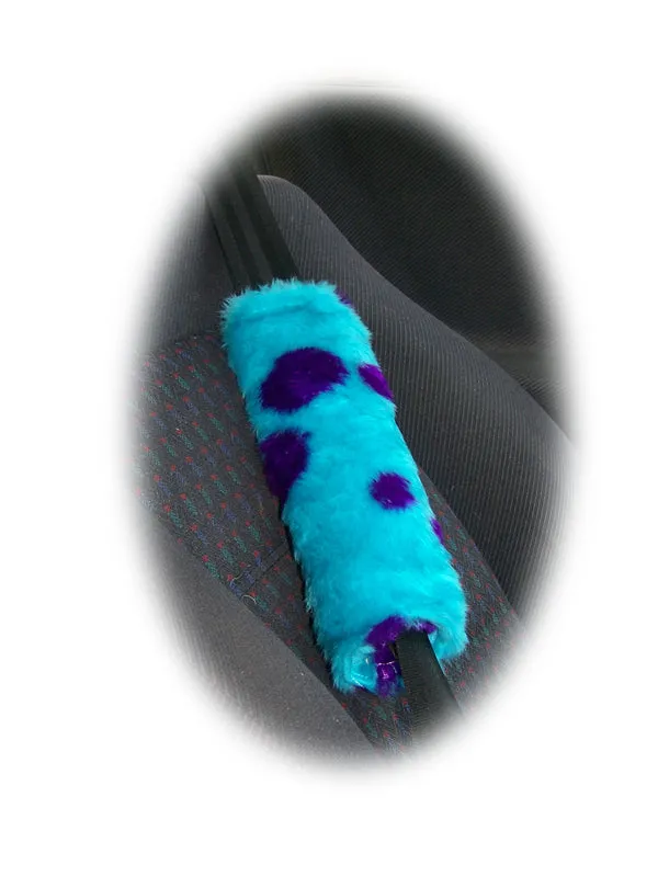 Large 7 Piece Spotty Monster fluffy car accessories set faux fur