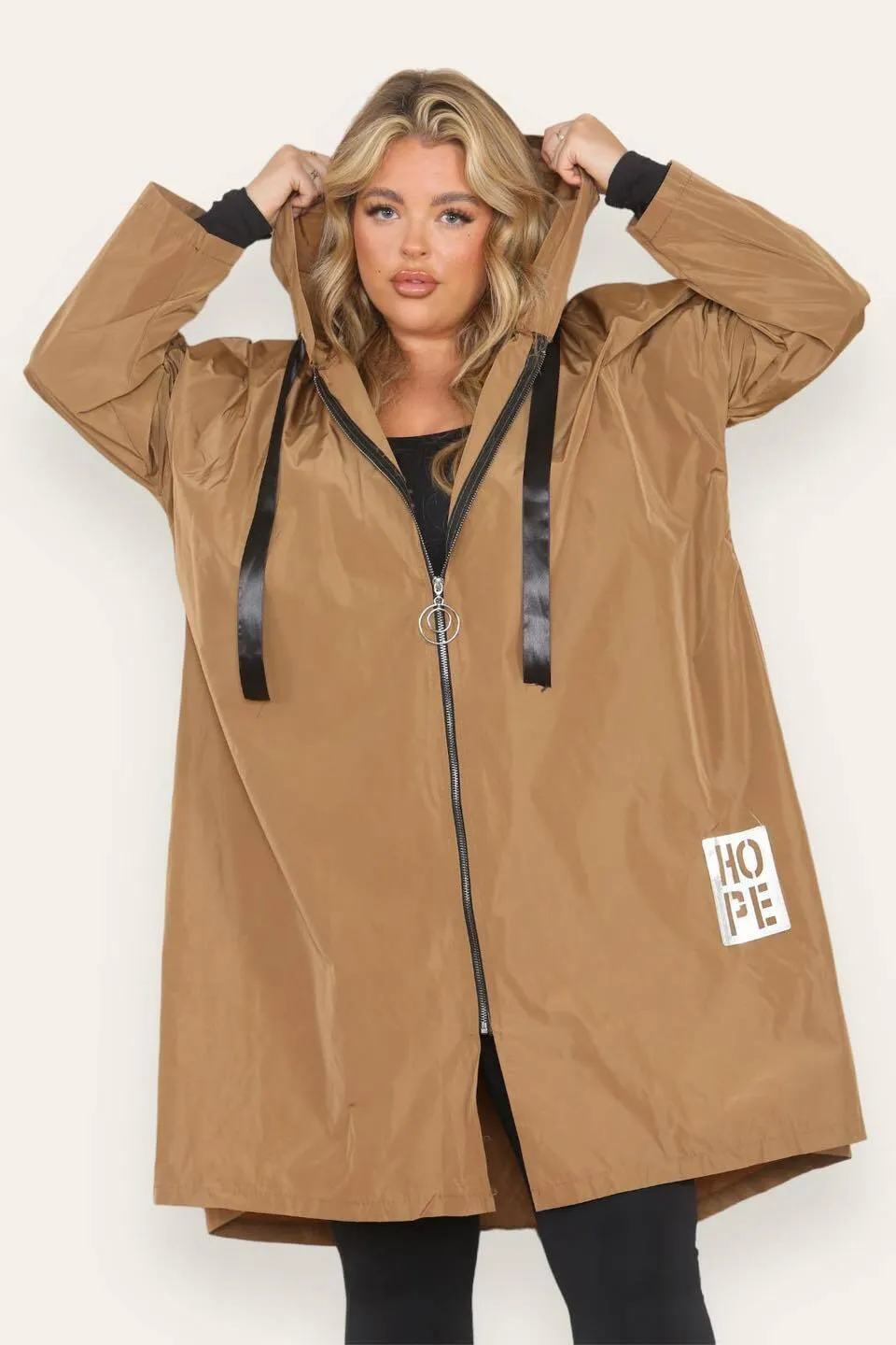 Lightweight Raincoat Hooded Hope Print (Regular & Plus Sizes)