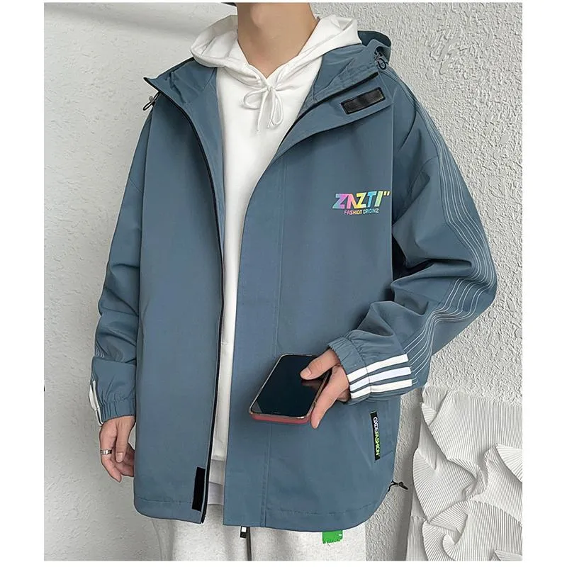 Loose Fit Stand-Up Collar Raincoat Hooded Jacket