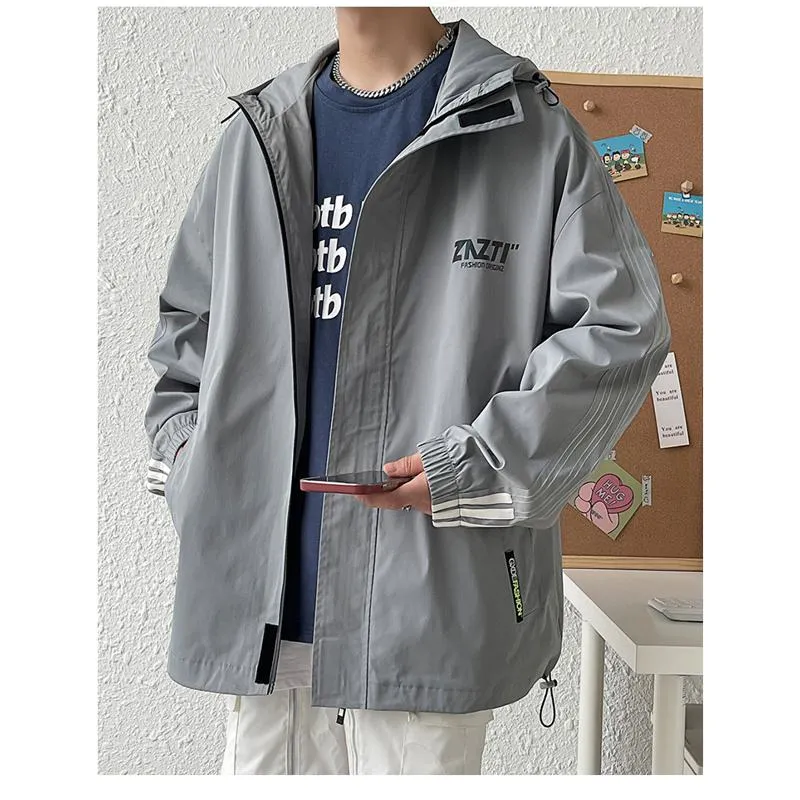 Loose Fit Stand-Up Collar Raincoat Hooded Jacket