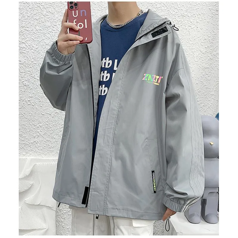 Loose Fit Stand-Up Collar Raincoat Hooded Jacket