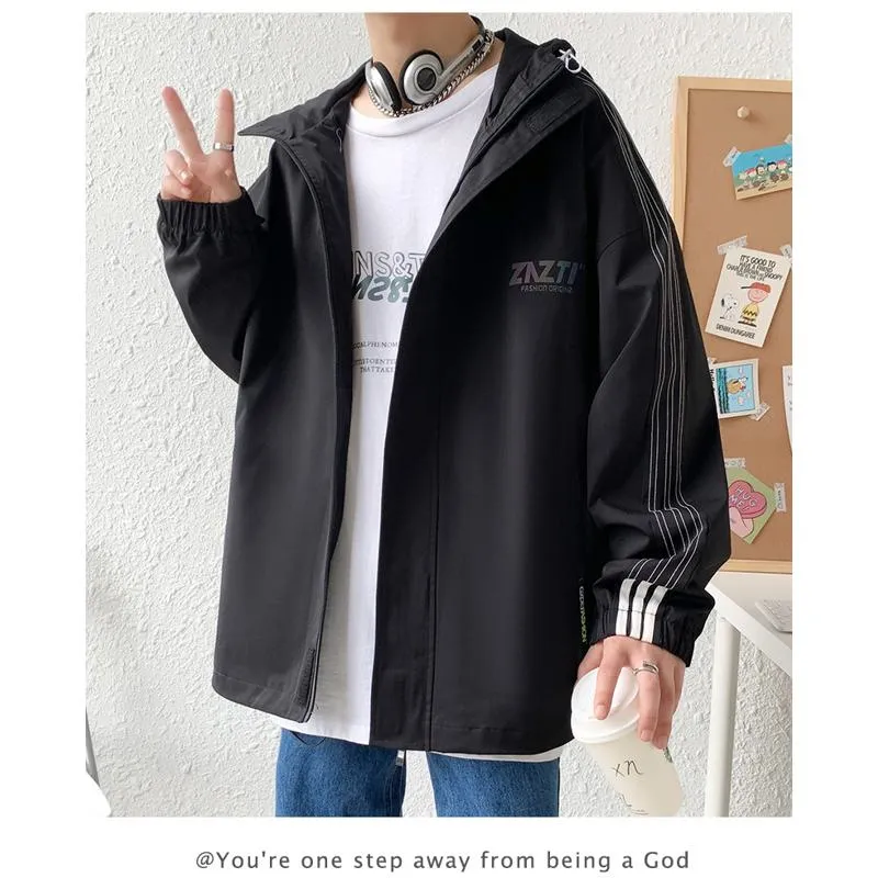 Loose Fit Stand-Up Collar Raincoat Hooded Jacket