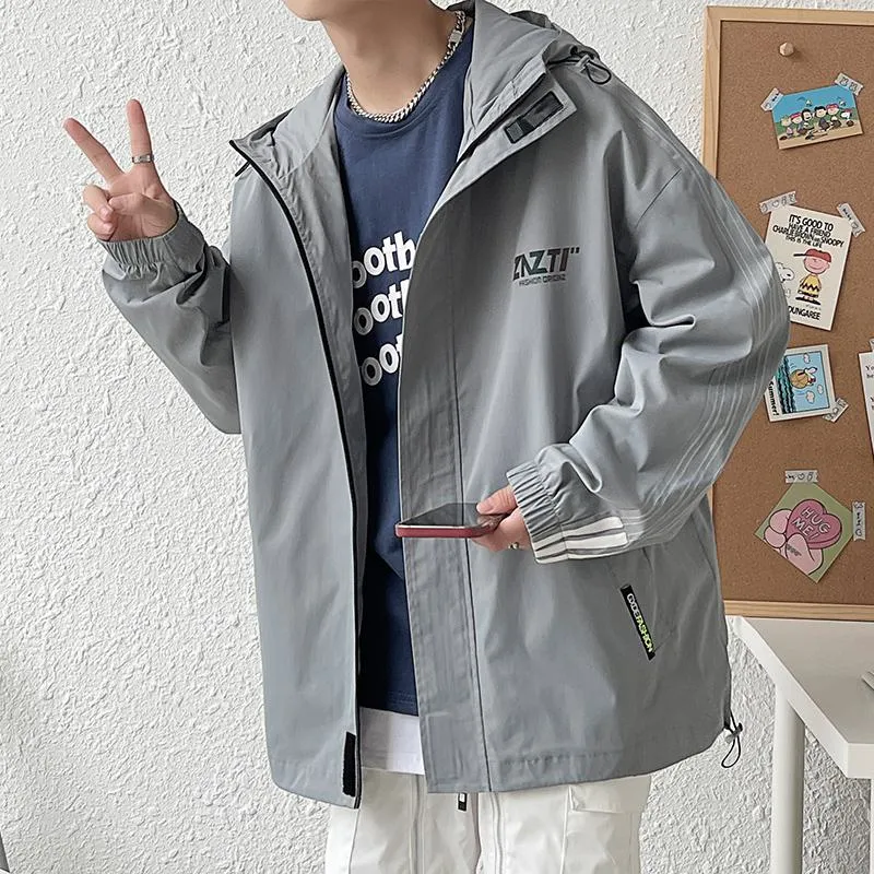 Loose Fit Stand-Up Collar Raincoat Hooded Jacket