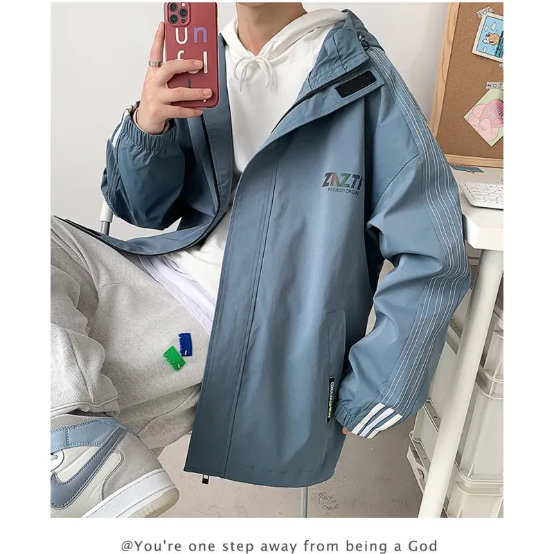 Loose Fit Stand-Up Collar Raincoat Hooded Jacket